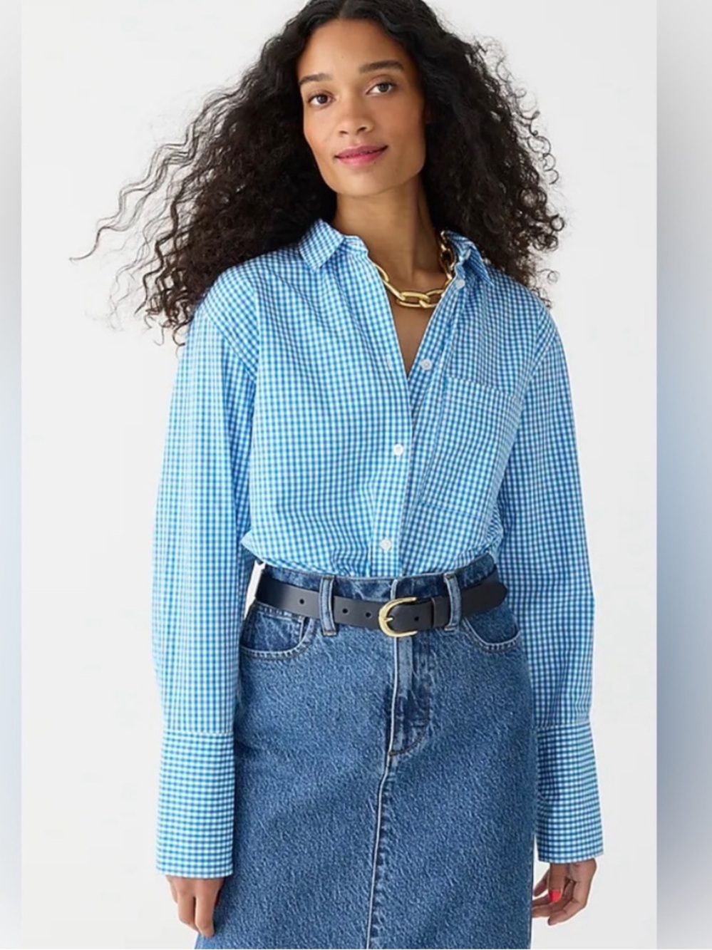 J. Crew Womens Garçon organic cotton poplin shirt in gingham Blue White BU084